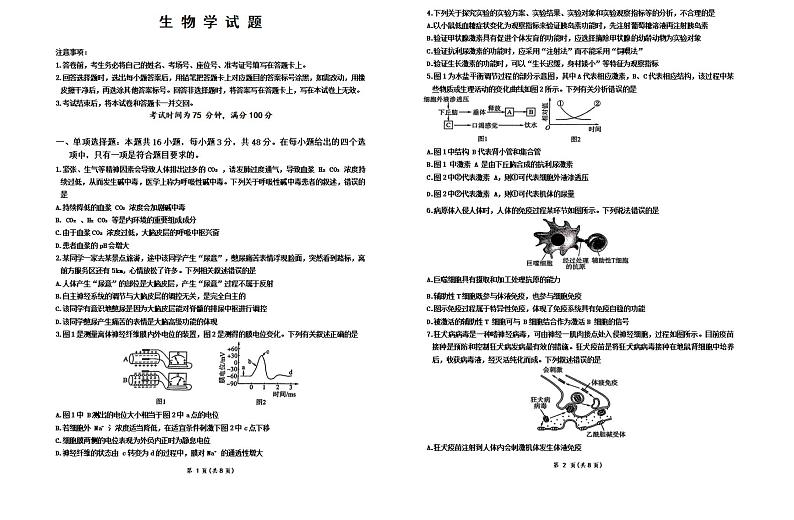 河南百师联考2024-2025学年高二上学期12月联考生物试卷第1页