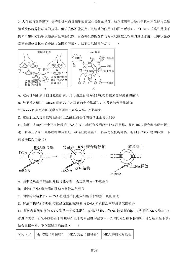 2024~2025学年湖南省长沙市湖南师范大学附属中学高三上月考卷(四)生物试卷(含答案)第3页