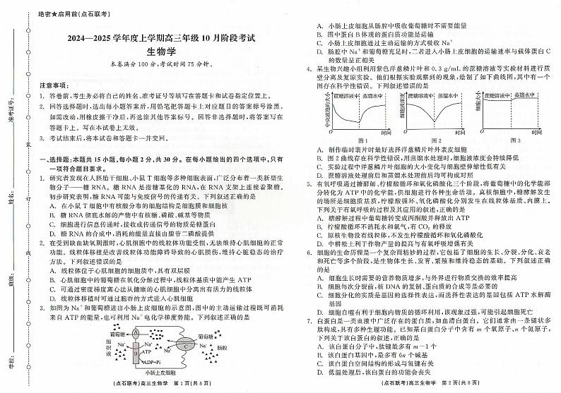 辽宁省点石联考2024-2025学年度上学期高三年级10月阶段考试生物试题第1页