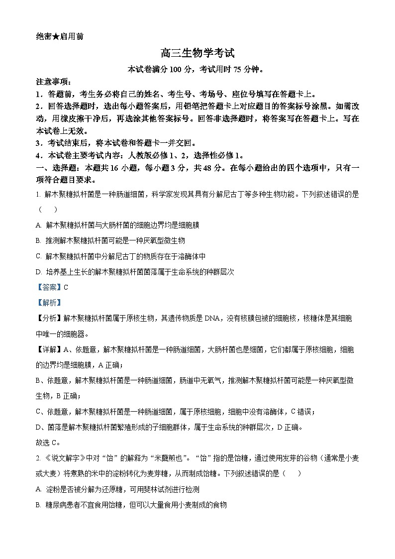 河南省驻马店市2024-2025学年高三上学期期中考试生物试题 Word版含解析第1页