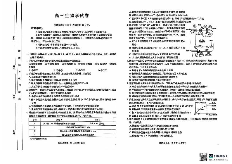 新疆维吾尔自治区塔城市塔城地区第一高级中学2024-2025学年高三上学期10月期中生物试题第1页