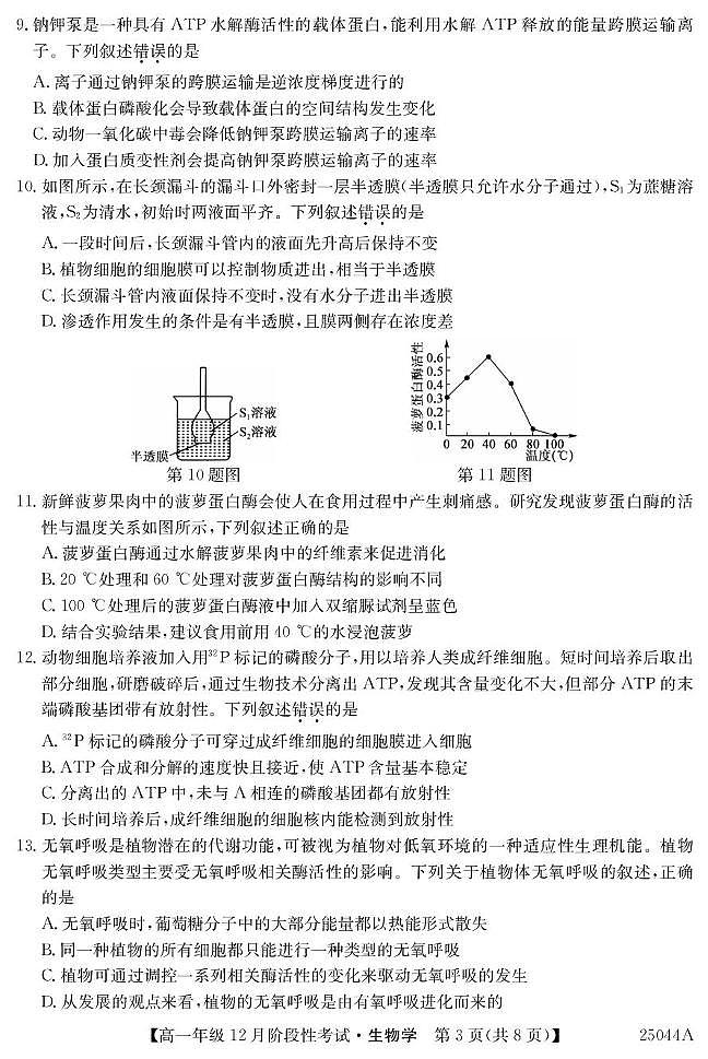 2025黑龙江省高一上学期12月月考试题生物PDF版含解析第3页
