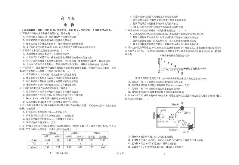 2025江苏省海安高级中学高一上学期12月月考试题生物PDF版含答案第1页