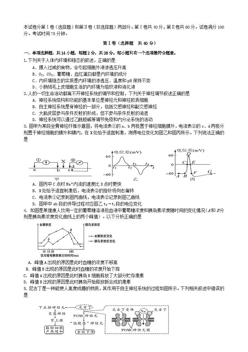 江苏省扬州市高邮市2023_2024学年高二生物上学期12月月考试题无答案第1页