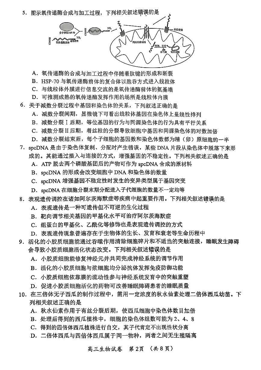 江蘇省常州市2024-2025年高三上學(xué)期期末考試生物試題第2頁