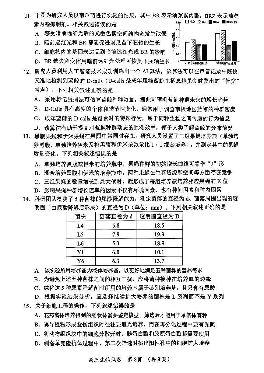 江蘇省常州市2024-2025年高三上學(xué)期期末考試生物試題第3頁