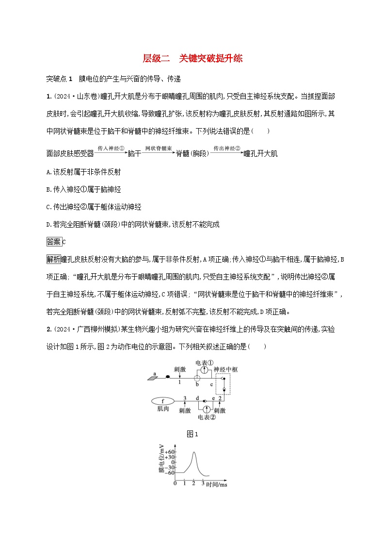 2025届高考生物二轮总复习大单元6个体通过一定的调节机制保持稳态层级二关键突破提升练