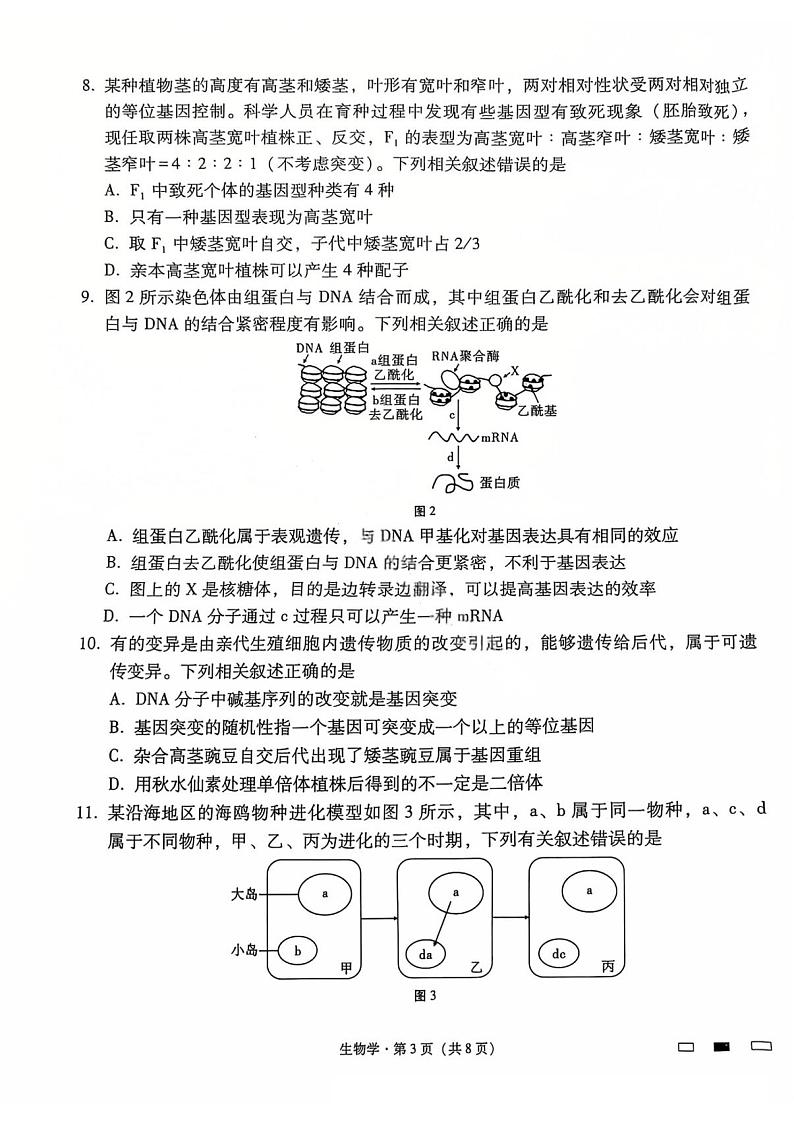 【百强校】【云南卷】云南师范大学附属中学2025届高考适应性月考卷(七)暨高三年级上学期12月月考生物试卷+答案第3页