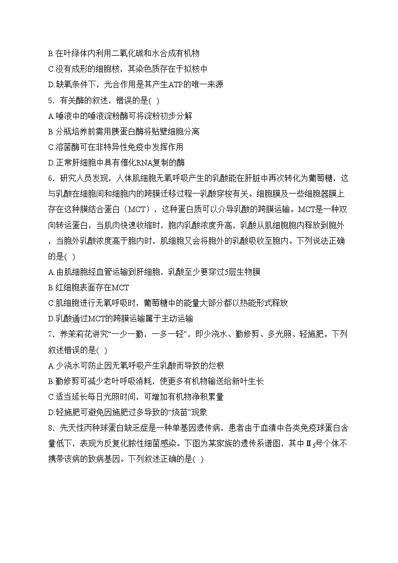 陕西省宝鸡市2025届高三上学期12月联考生物试卷(含答案)第2页