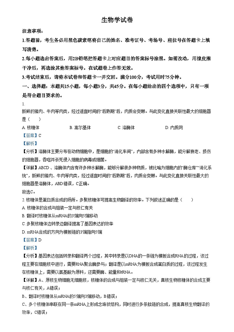 重庆市第八中学2024-2025学年高三上学期12月月考生物试卷(Word版附解析)第1页