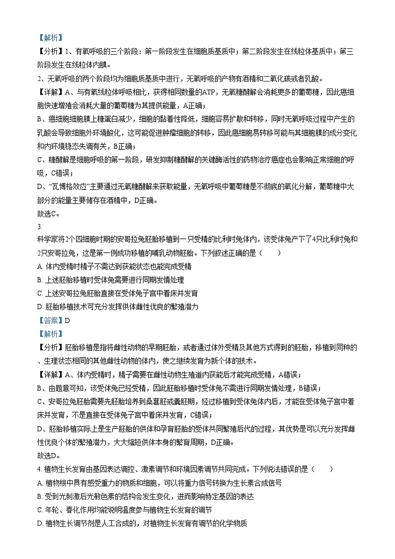 四川省成都市外国语学校2024-2025学年高三上学期12月月考生物试卷(Word版附解析)第2页