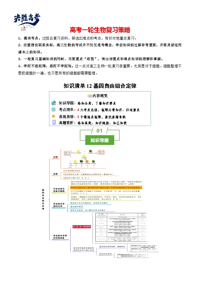 专题12 基因自由组合定律（讲练）--2025年高考生物一轮复习知识点