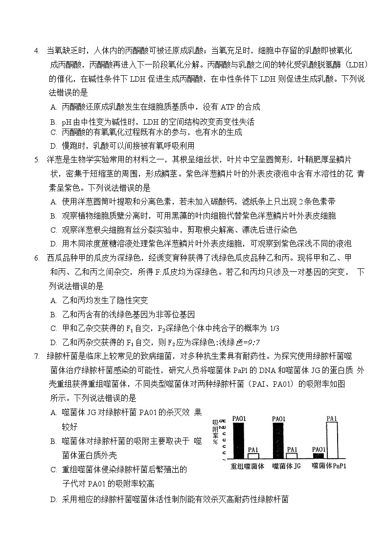 山东省烟台市2024-2025学年度第一学期期末学业水平诊断高三生物试题及答案第2页