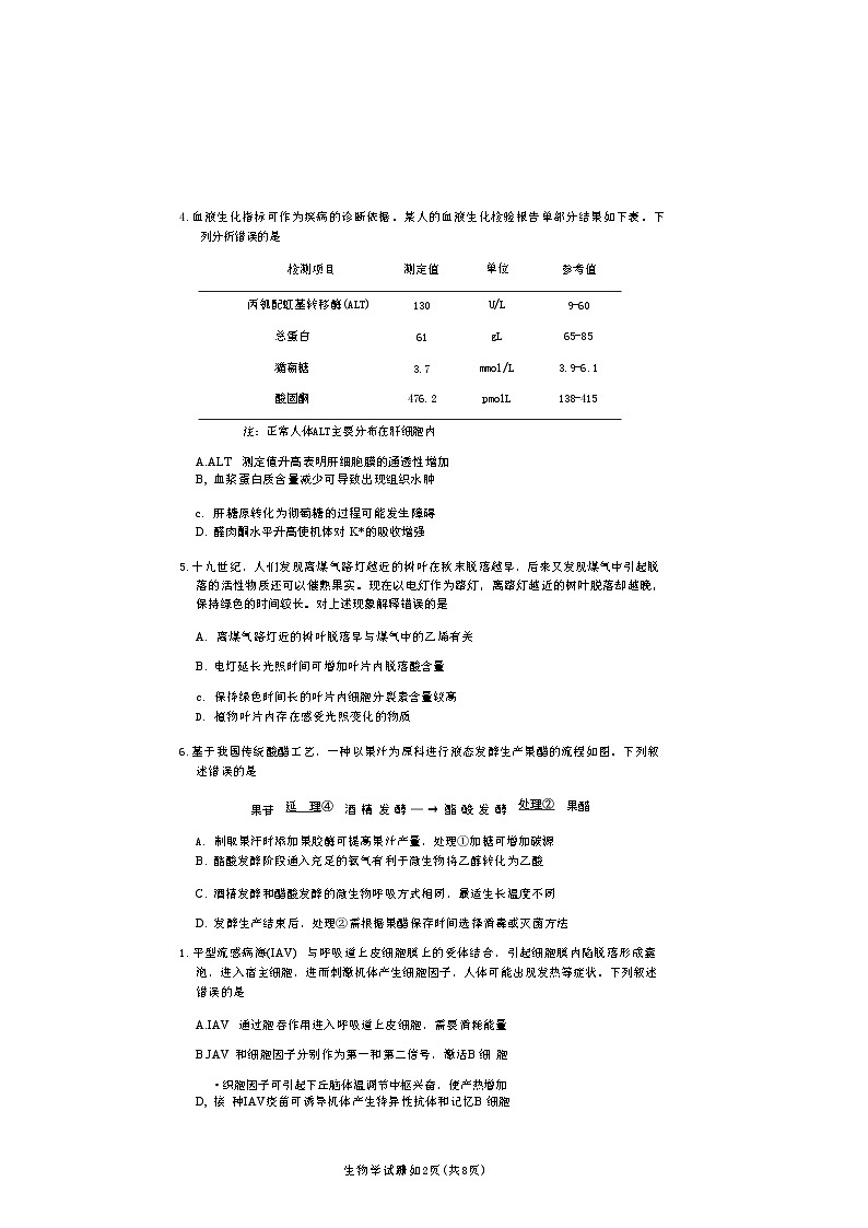 2025届高三八省联考生物试题第2页
