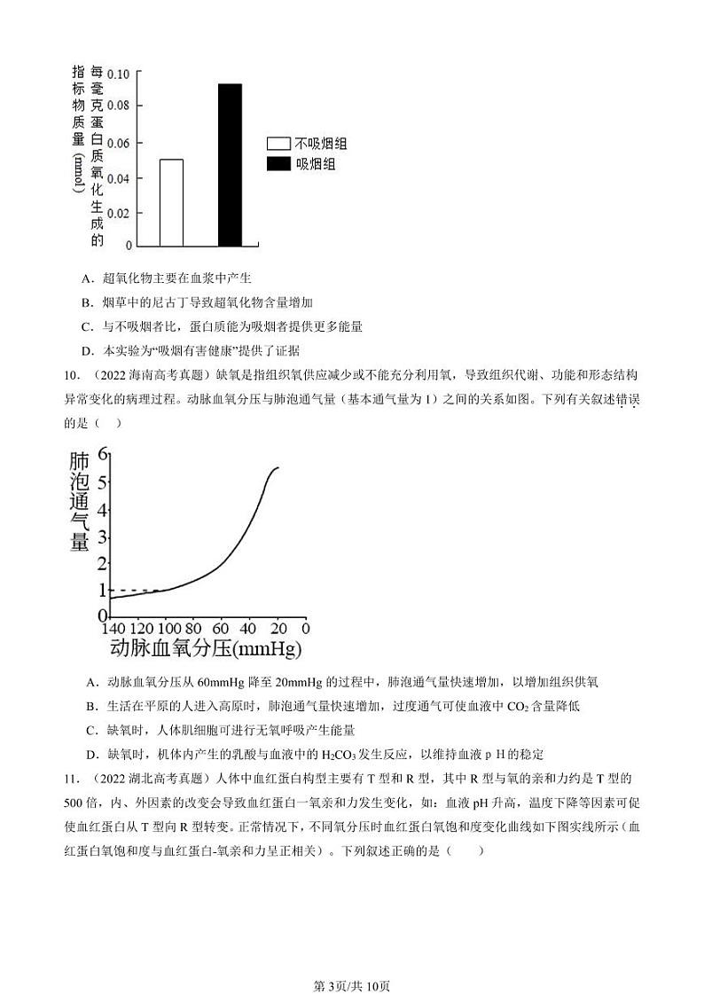2022-2024全国高考真题生物汇编:人体的内环境与稳态章节综合第3页