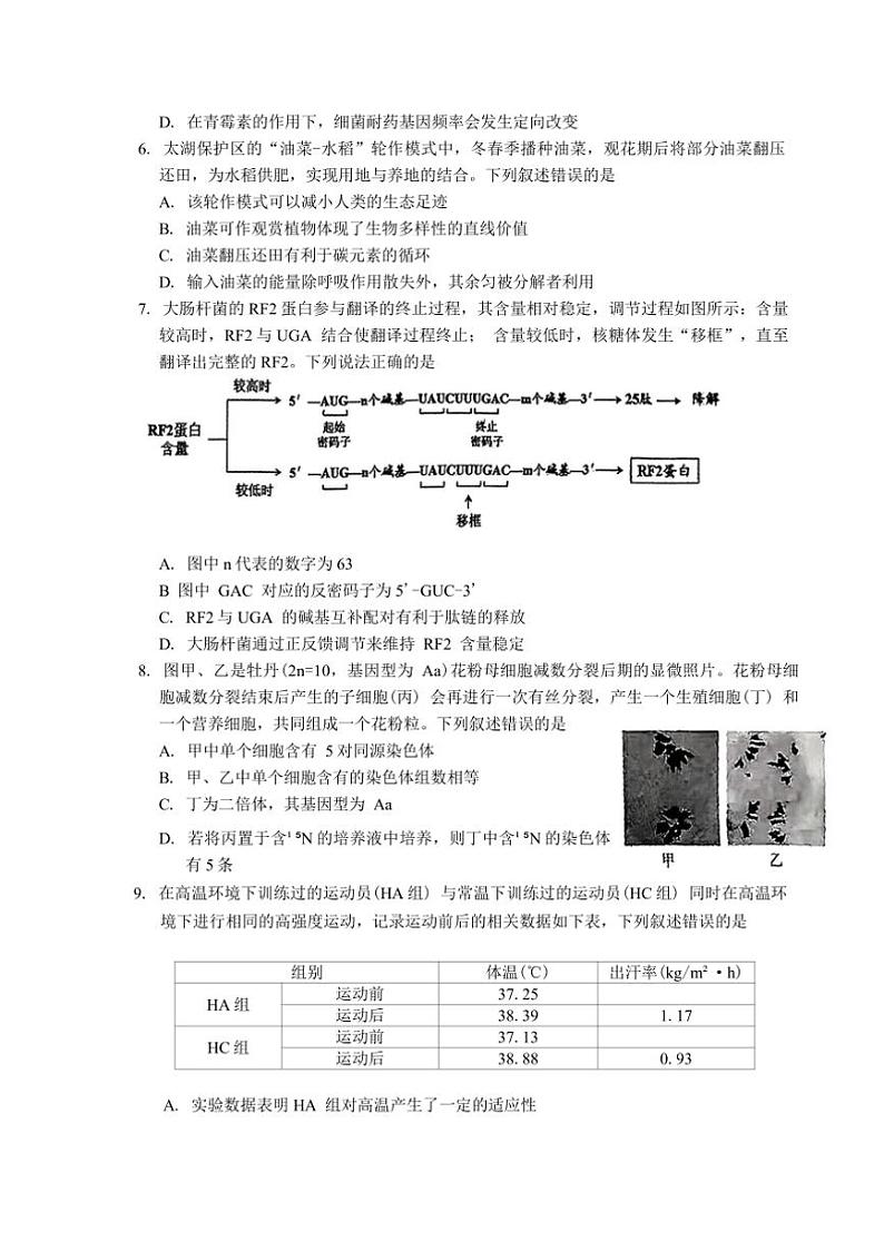 2025年辽宁省沈阳市高三上教学质量监测月考(一)生物模拟试卷(含答案)第2页