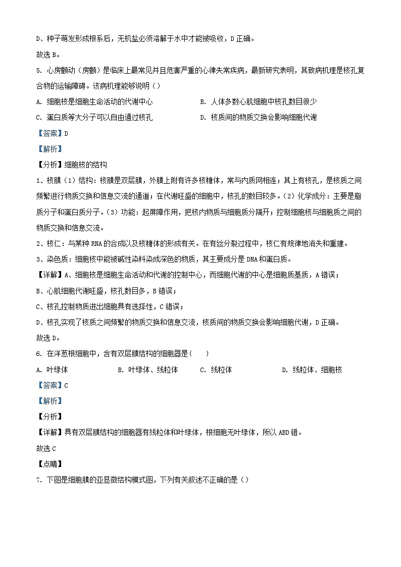 四川省瀘州市合江縣2023_2024學年高一生物上學期12月月考試題含解析第3頁
