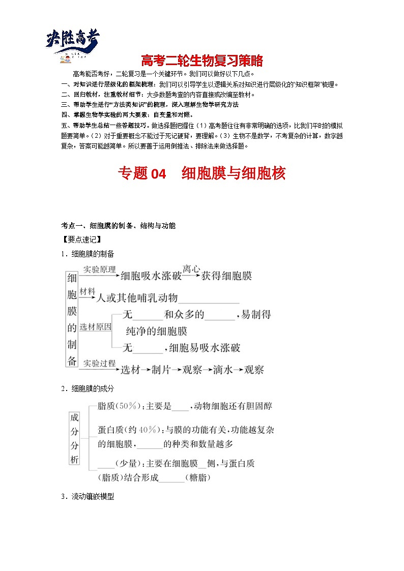 专题04 细胞膜与细胞核(教师版)第1页