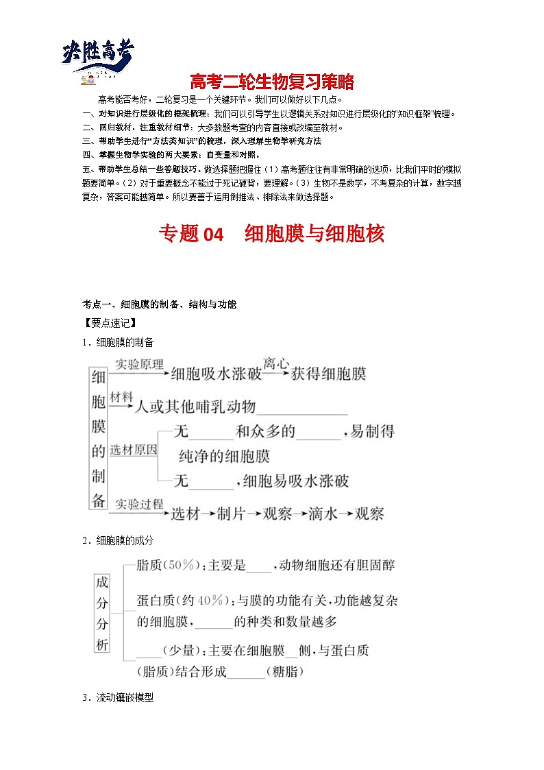 专题04 细胞膜与细胞核(学生版)第1页