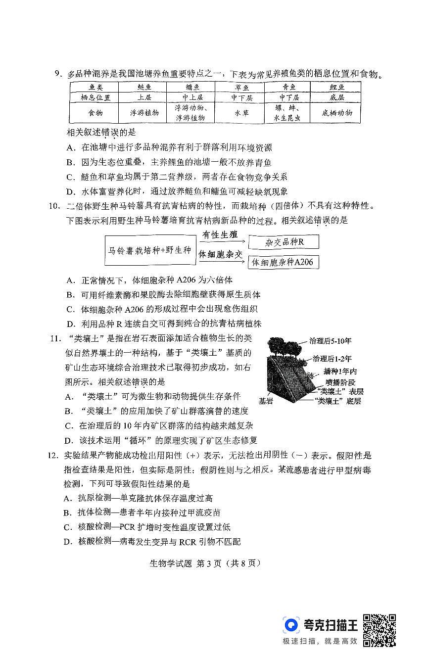 2025屆湖南省長沙市高三上學期新高考適應性考試生物考試試題無答案第3頁