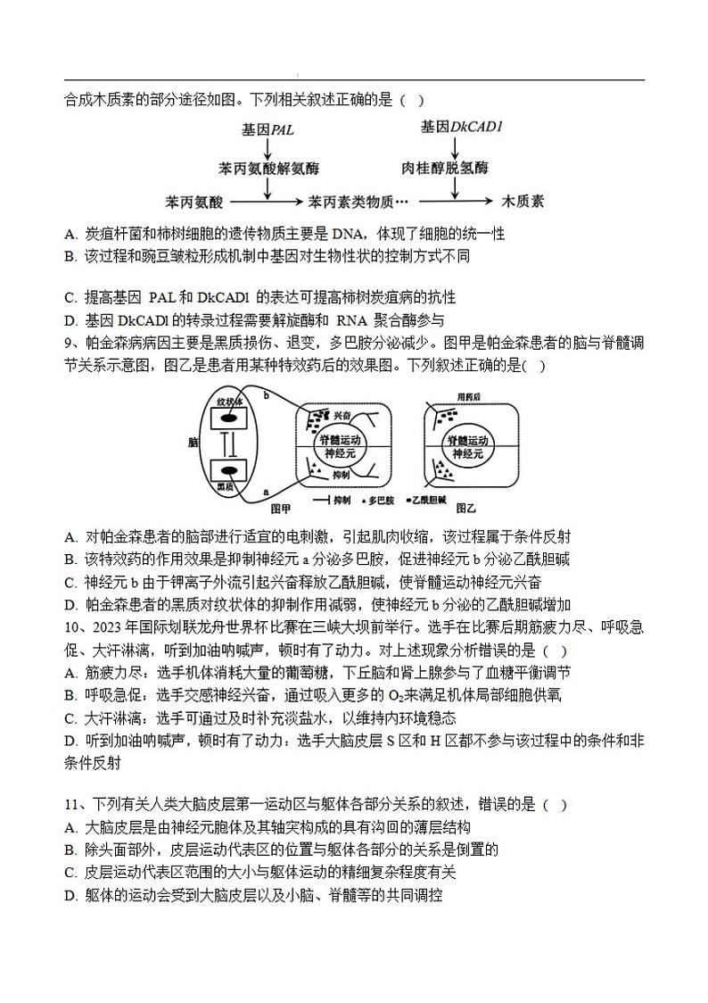 黑龙江省佳木斯市第一中学2025届高三上学期第五次调研考试生物试卷和参考答案第3页