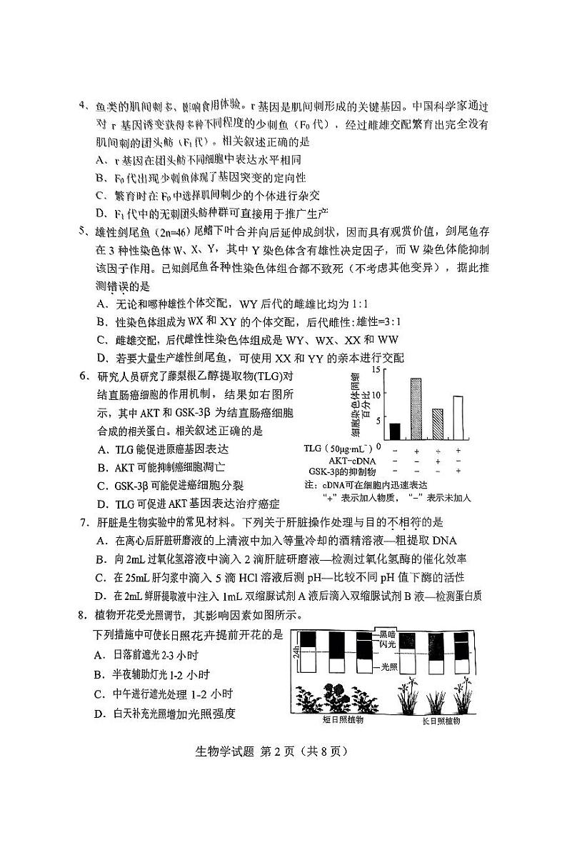 2025届湖南省长沙市高三上学期新高考适应性考试 生物试题(原卷)第2页