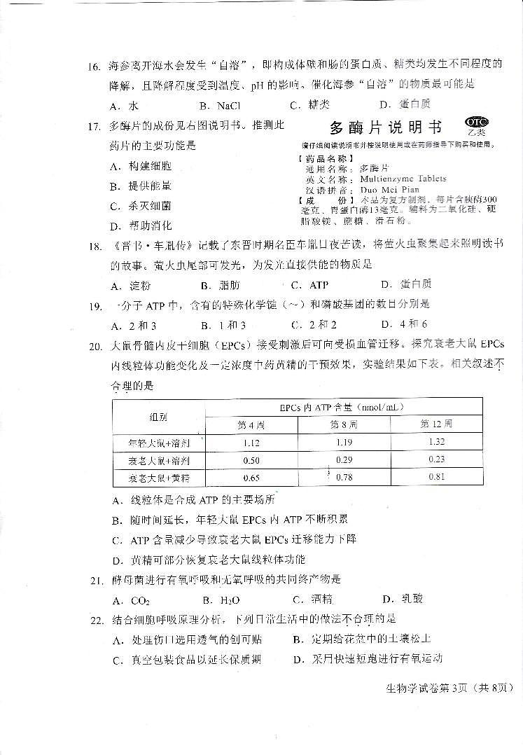 2025北京昌平高一(上)期末生物试卷第3页