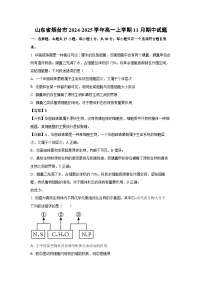 山东省烟台市2024-2025学年高一上学期11月期中生物试卷（解析版）