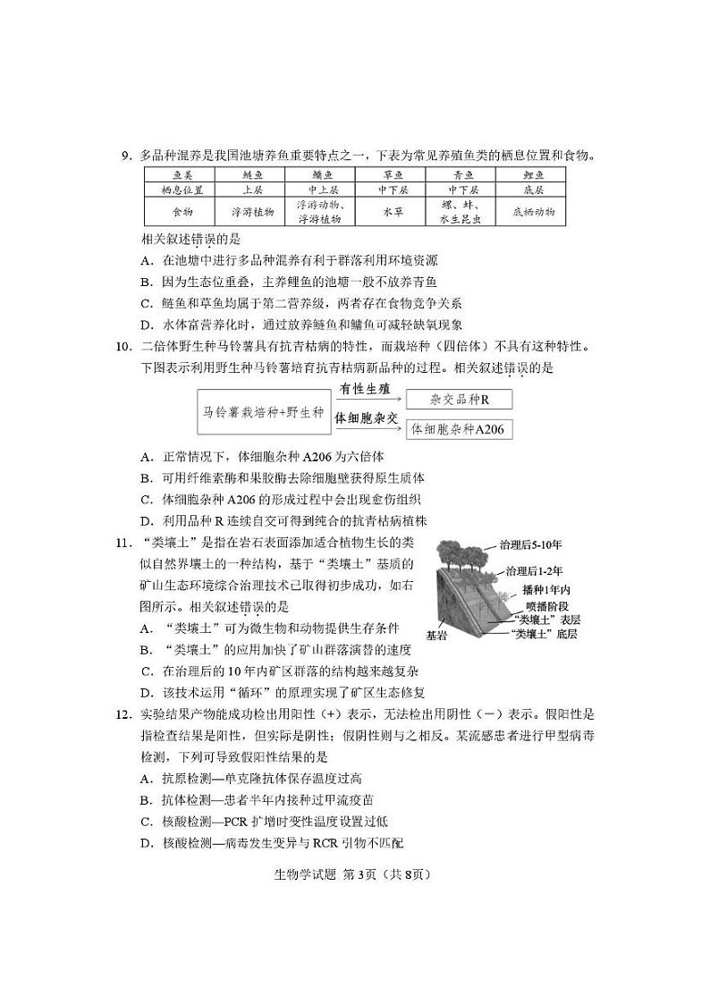 【生物学试卷】长沙市2025年新高考适应性考试第3页
