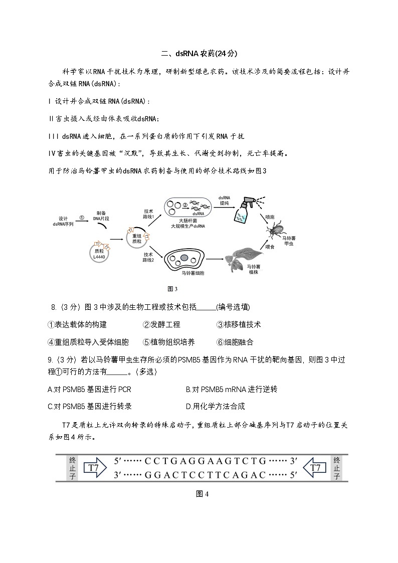 上海市崇明区2024-2025学业质量调研高三生物试卷及答案(崇明区一模)第3页