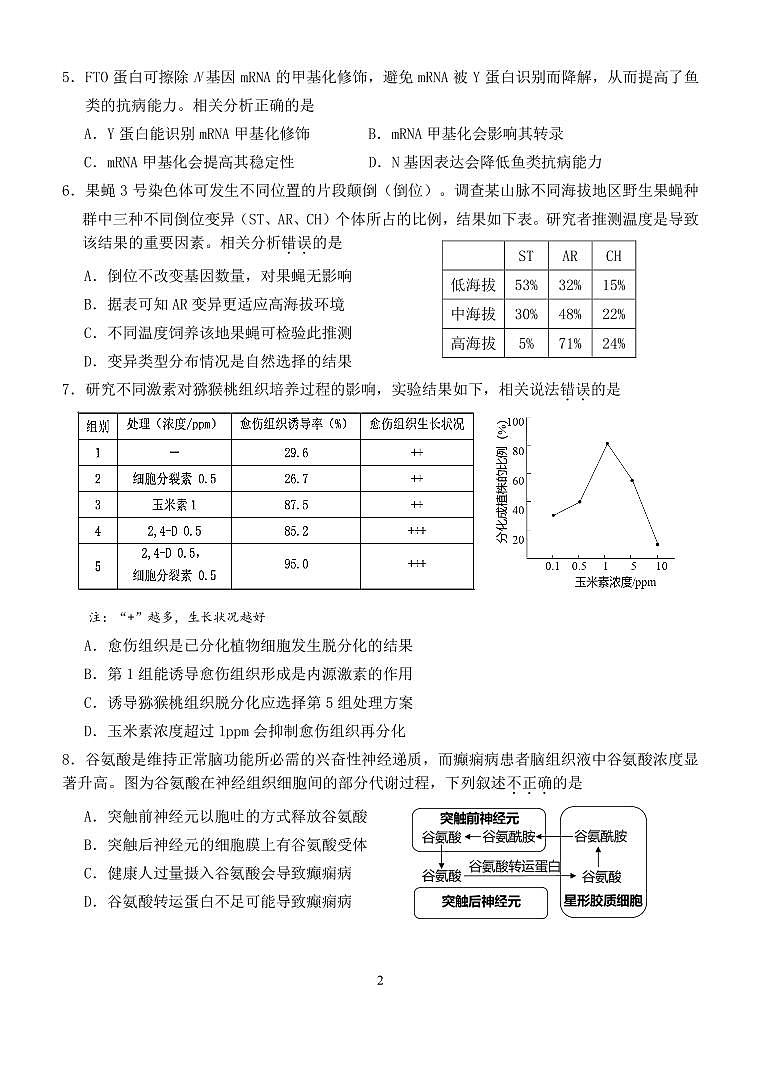 北京师范大学附属实验中学2024—2025学年高三上学期期末考试生物试题第2页