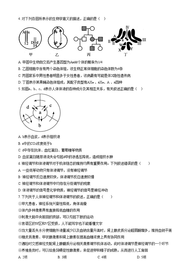 安徽省亳州市第二完全中学2024—2025学年高二上学期12月月考生物试题无答案第2页