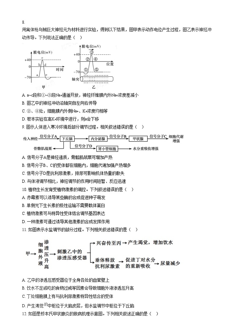 安徽省亳州市第二完全中学2024—2025学年高二上学期12月月考生物试题无答案第3页