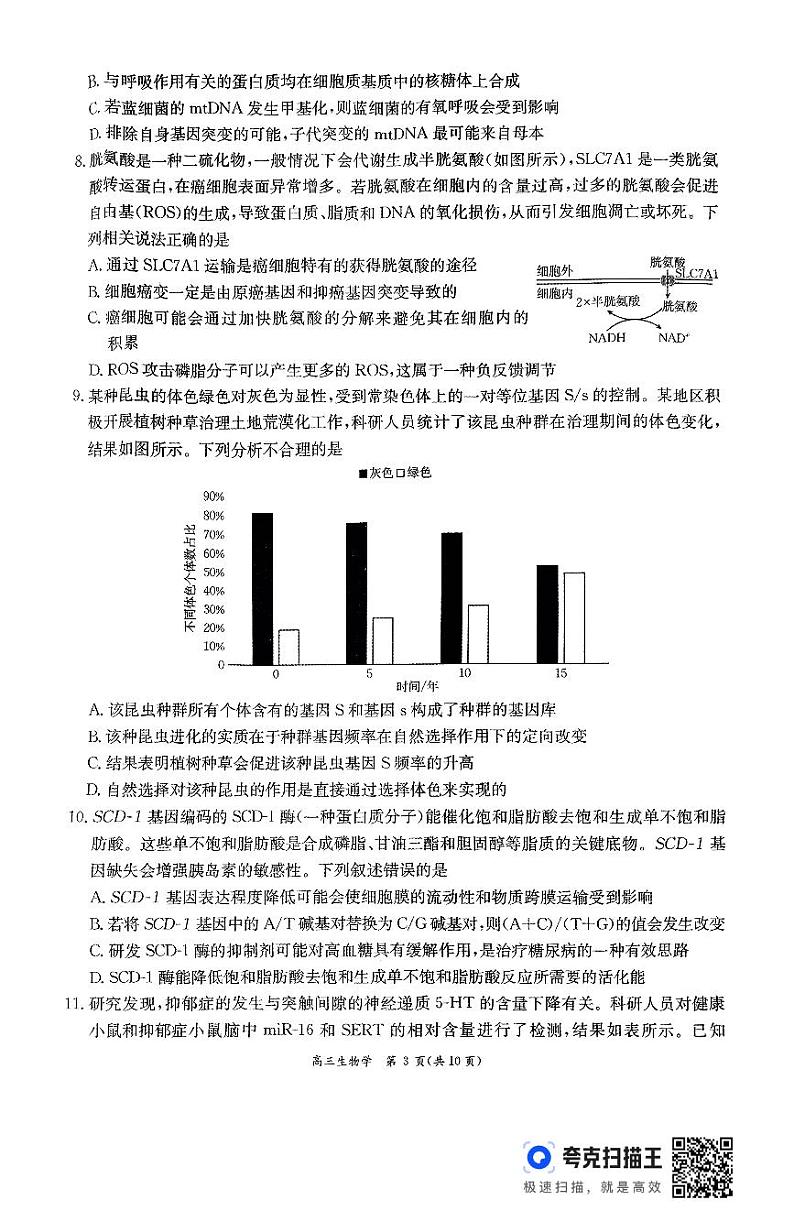山东省聊城市莘县莘县重点高中联考2024-2025学年高三上学期1月期末生物试题第3页