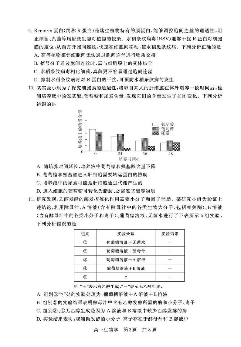 湖北省荆州市2024-2025学年高一上学期期末生物试题第3页