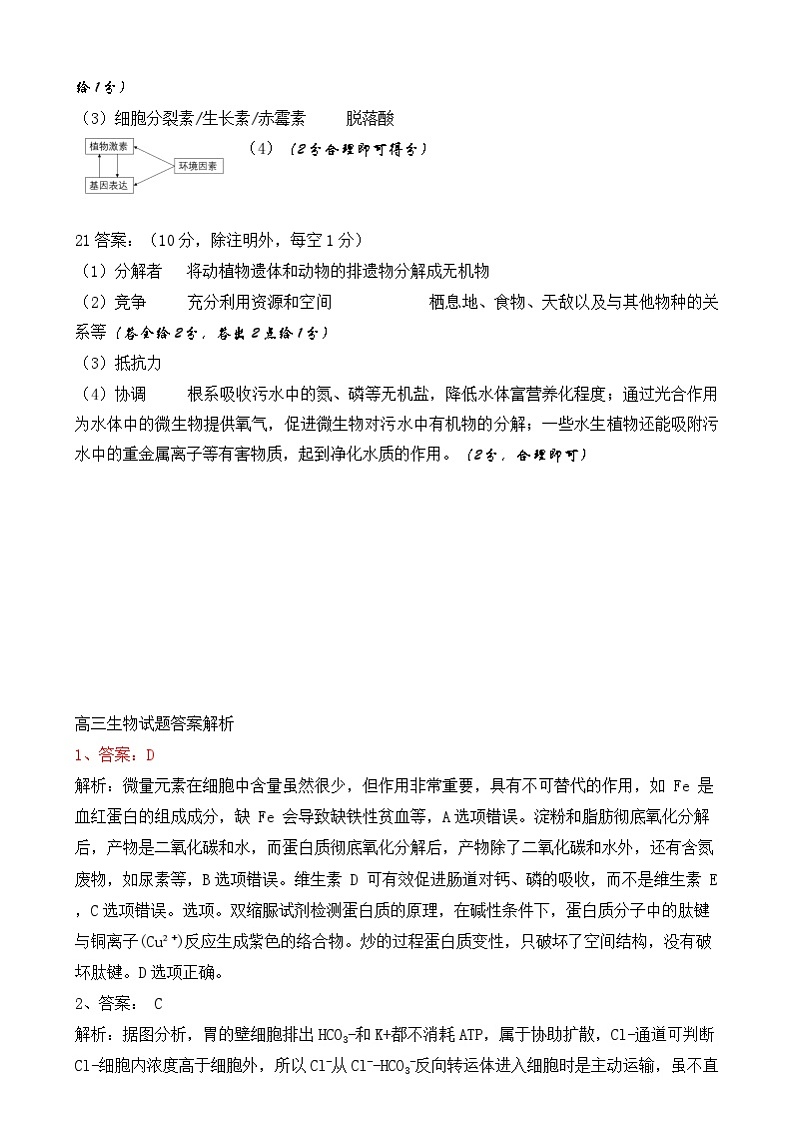山西省吕梁市2024-2025学年高三上学期期末考试生物试题 2024高三生物期末答案第2页