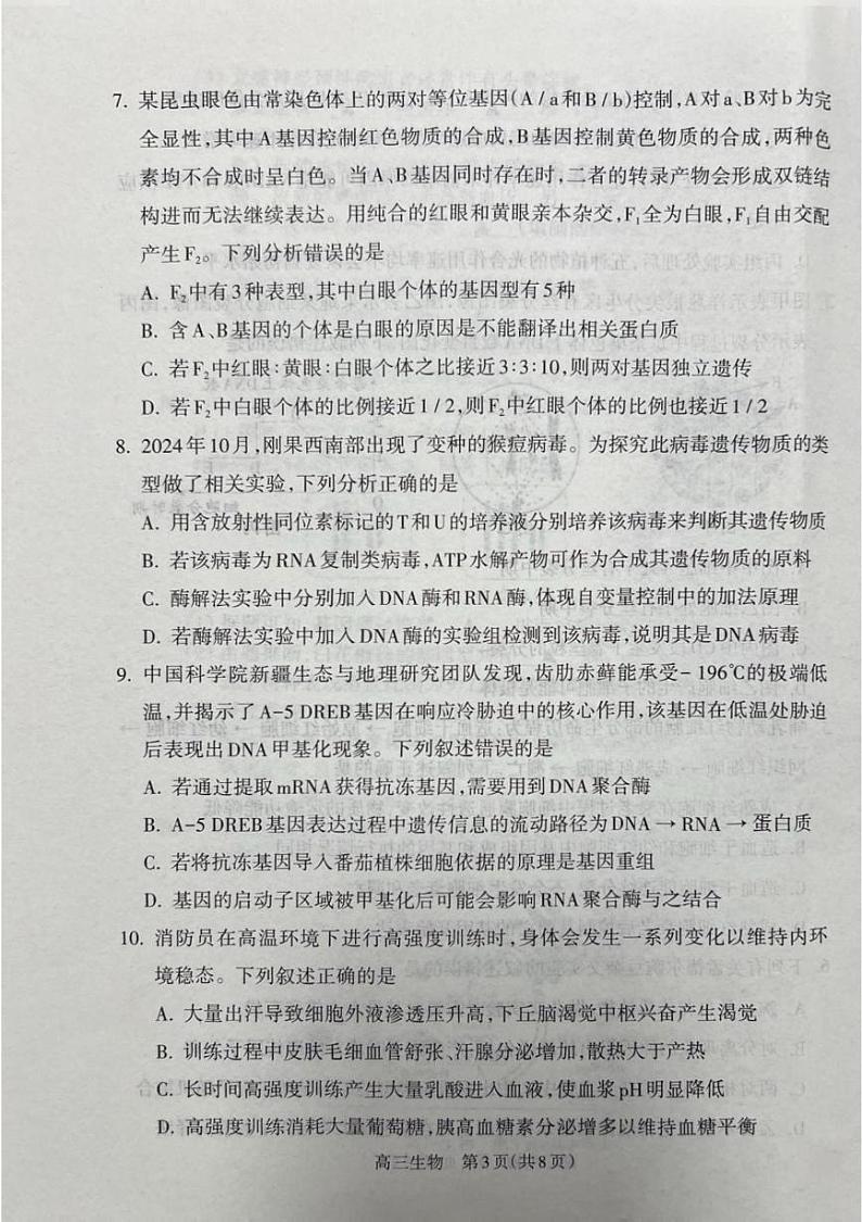 山西省吕梁市2024-2025学年高三上学期期末考试生物试题 山西省吕梁市2024-2025学年高三上学期期末考试生物试题第3页