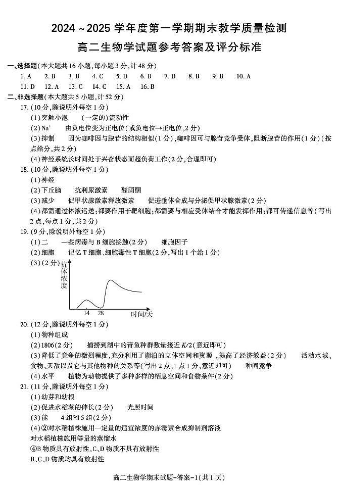 高二生物答案第1页
