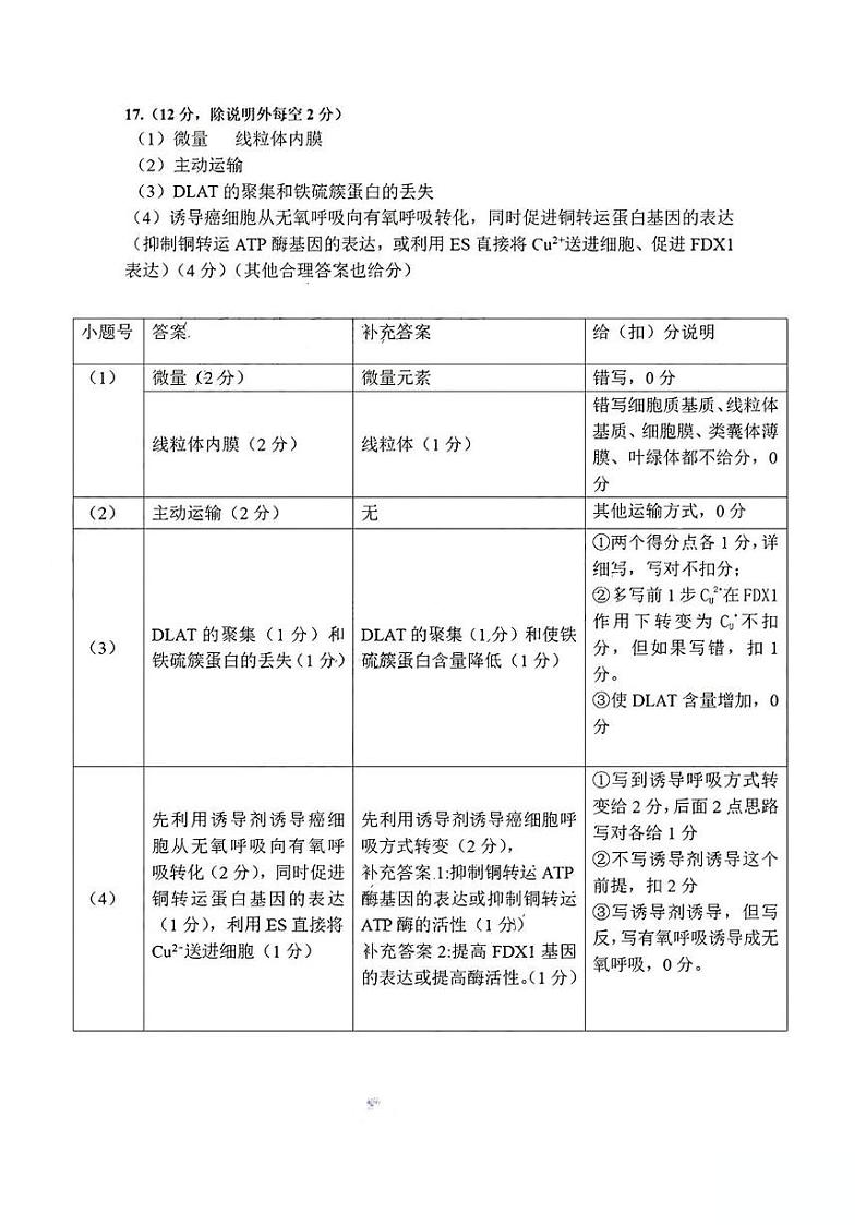 广东2025高三佛山一模生物答案第2页