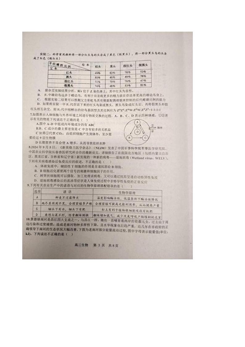 江西省景德镇市2025届高三上学期第二次质量检测试题 生物 PDF版含答案第3页
