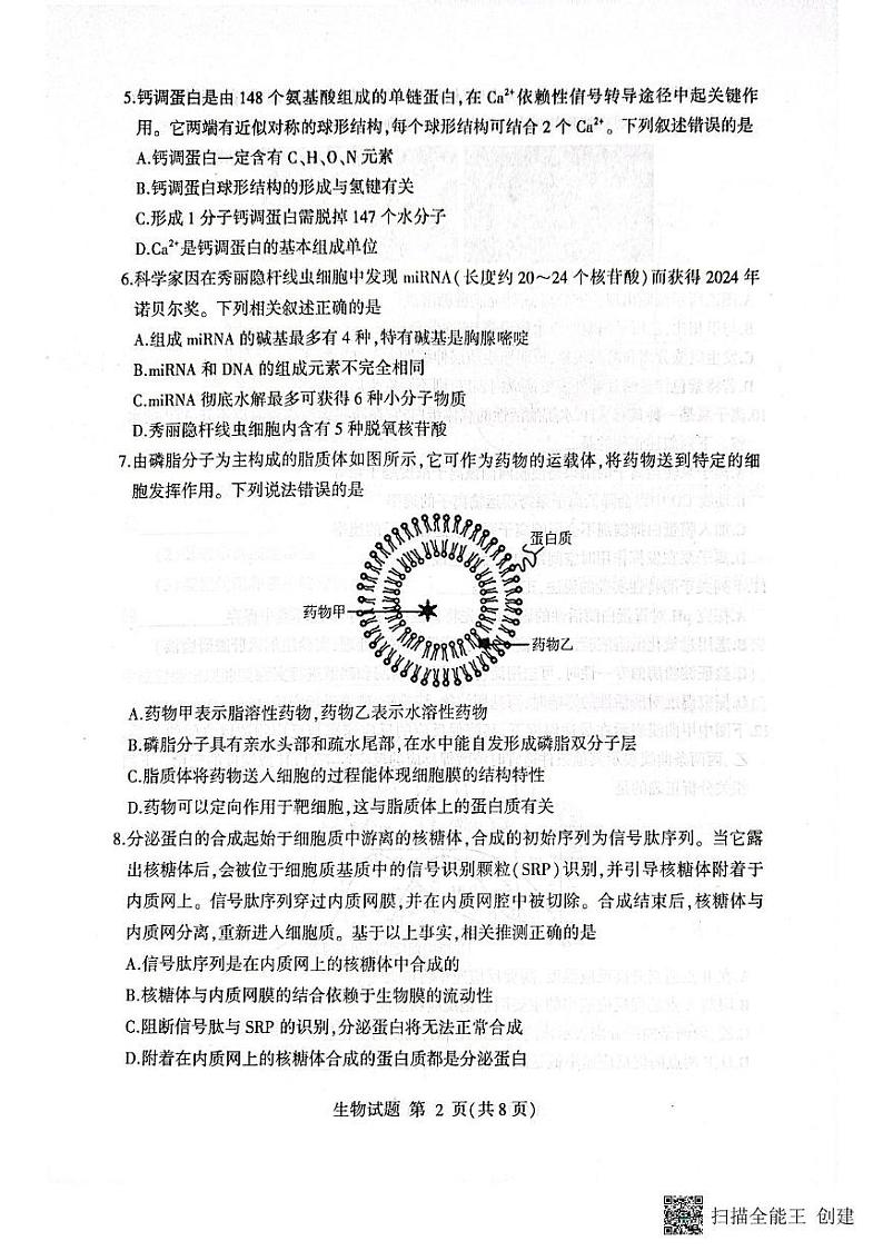 山东省临沂市2024-2025学年高一上学期期末考试生物试题第2页