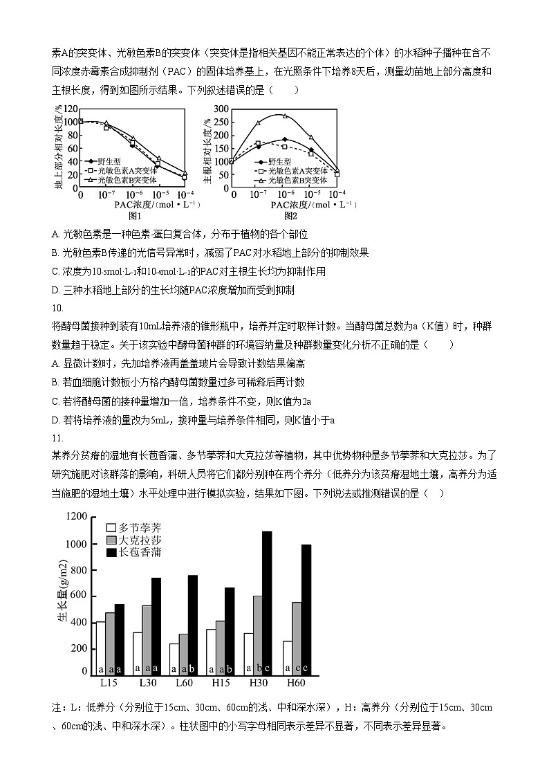 吉林省八校联考2024-2025学年高二上学期1月期末生物试题 Word版无答案第3页