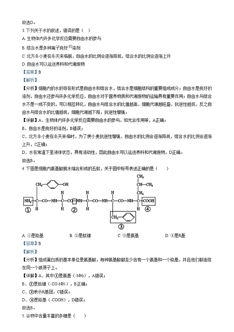江苏省泰州市2024-2025学年高二上学期12月合格性考试模拟测试生物试题 Word版含解析第2页