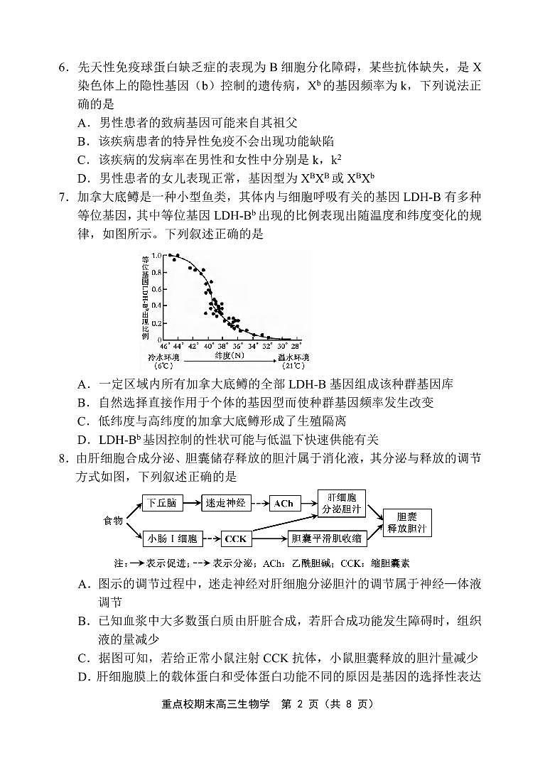 生物丨天津市五区县重点校2025届高三1月期末联考生物试卷及答案第2页