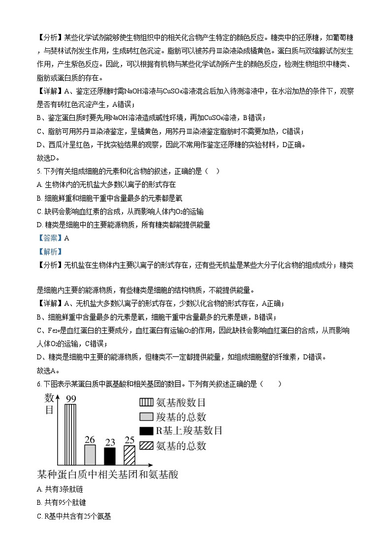 安徽省淮南第三中学2024-2025学年高一上学期第二次段考生物试题 Word版含解析第3页