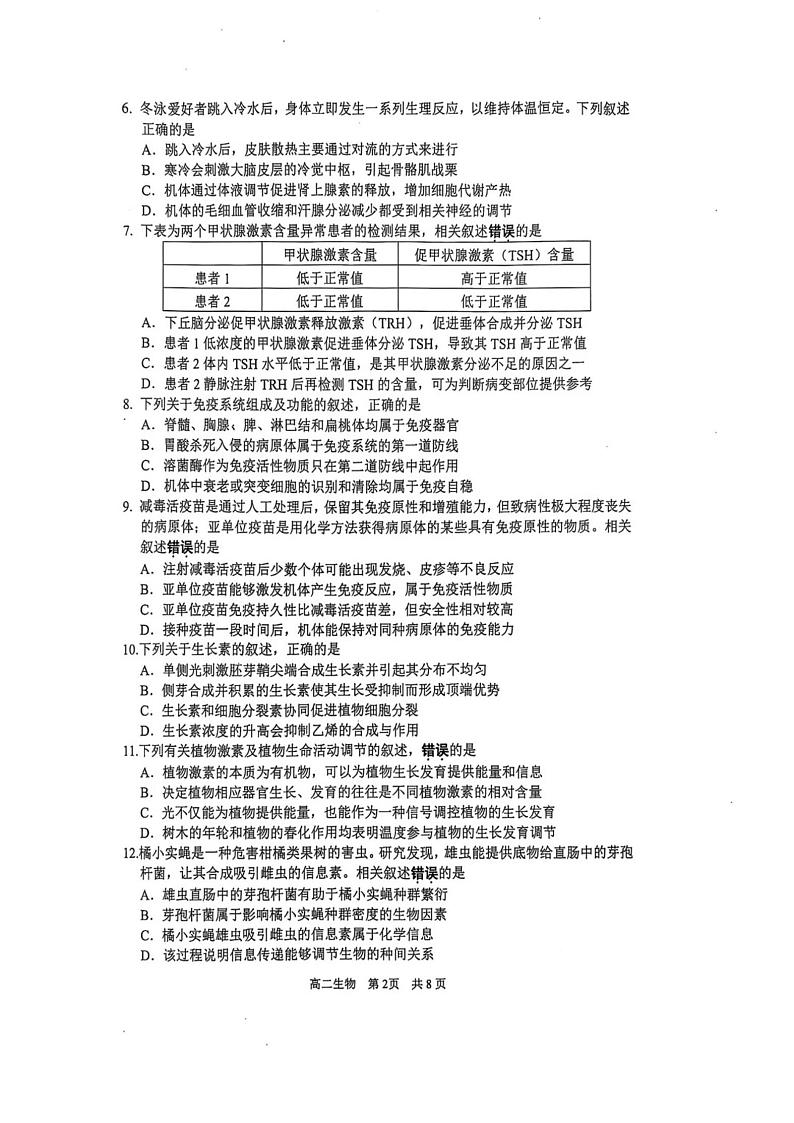 江苏省苏州市2024-2025学年高二上学期1月期末生物试题第2页