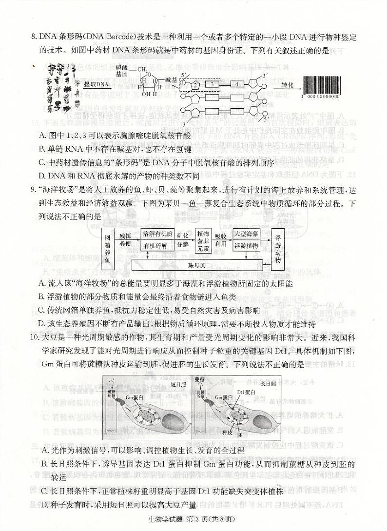 湖南省娄底市2025届高三上学期期末教学质量检测-生物试卷+答案第3页