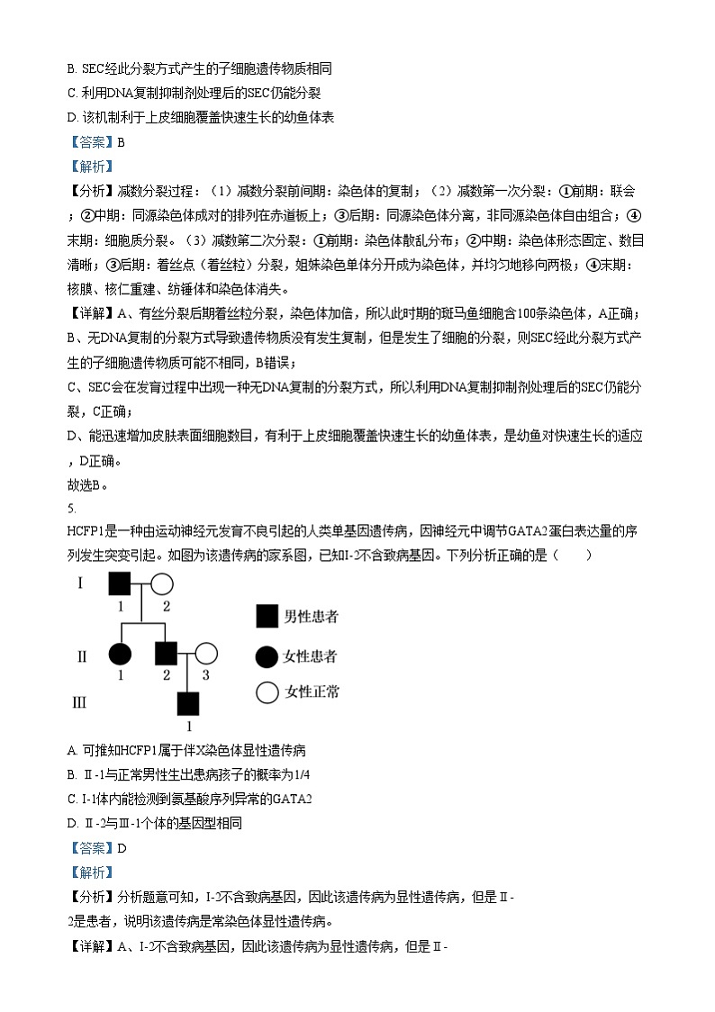 北京市第二中学2024-2025学年高三上学期12月月考生物试卷 Word版含解析第3页
