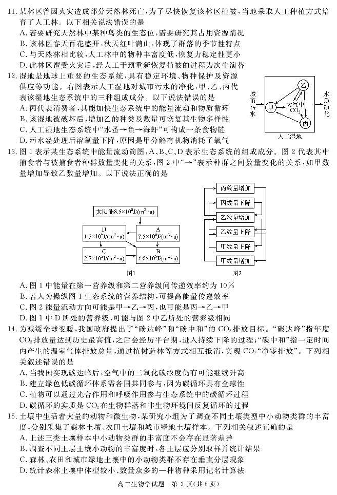四川省自贡市、遂宁市、广安市等2024-2025学年高二上学期期末考试生物试卷(PDF版附解析)第3页