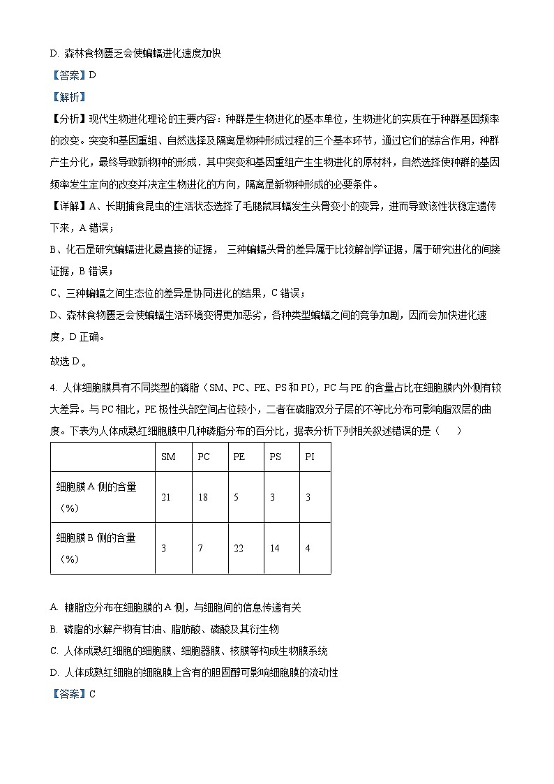 重庆市第一中学2024-2025学年高三上学期12月月考生物试卷(Word版附解析)第3页